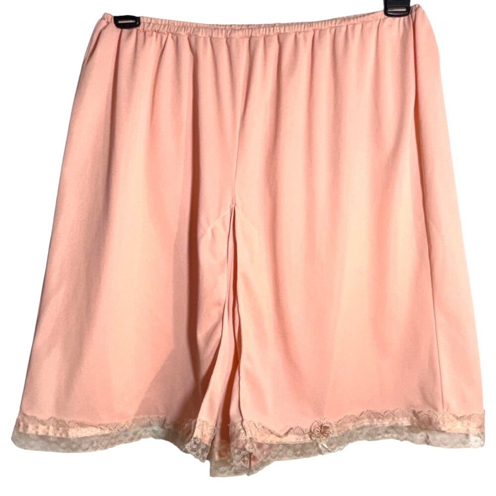 Vintage Van Raalte Nylon Peach Slip Shorts Lace Size 7 Pettipant Tap Pant Pantie
